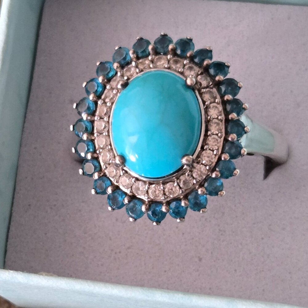 Sleeping Beauty Turquoise ring, 925 silver, size 10